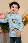 Shop_Little Boys Closet by Gunjan Khanijou_Blue Cotton Satin Cocomelon Embroidery Theme Shirt_at_Aza_Fashions