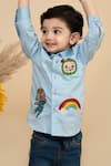 Little Boys Closet by Gunjan Khanijou_Blue Cotton Satin Cocomelon Embroidery Theme Shirt_Online_at_Aza_Fashions