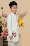 Little Boys Closet by Gunjan Khanijou_Off White Cotton Silk Lotus Embroidery Sherwani With Pyjama_at_Aza_Fashions