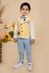 Buy_LITTLE BOYS CLOSET_Yellow Suiting Gamer Embroidery Gingham Checkered And Waistcoat Pant Set _at_Aza_Fashions