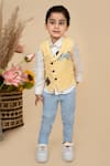 Shop_LITTLE BOYS CLOSET_Yellow Suiting Gamer Embroidery Gingham Checkered And Waistcoat Pant Set _at_Aza_Fashions