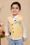 LITTLE BOYS CLOSET_Yellow Suiting Gamer Embroidery Gingham Checkered And Waistcoat Pant Set _Online_at_Aza_Fashions