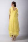 Shop_Smriti by Anju Agarwal_Yellow Dress Chinon Tafetta Embroidered Serina Asymmetric With Cutwork Cape _at_Aza_Fashions