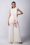 Buy_Smriti By Anju Agarwal_White Chiffon, Organza, Satin Embroidery Renisa Embellished Frill Top And Pant Set _at_Aza_Fashions