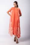 Buy_Smriti by Anju Agarwal_Orange Dress Crepe Tafetta Embroidered Asymmetric Mon Cheri With Cape _at_Aza_Fashions