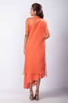 Shop_Smriti by Anju Agarwal_Orange Dress Crepe Tafetta Embroidered Asymmetric Mon Cheri With Cape _at_Aza_Fashions