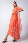 Smriti by Anju Agarwal_Orange Dress Crepe Tafetta Embroidered Asymmetric Mon Cheri With Cape _Online_at_Aza_Fashions