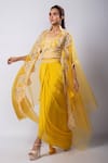 Buy_Smriti by Anju Agarwal_Yellow Blouse Silk Tafetta Embroidered Aria Cutwork Cape Draped Skirt Set _Online_at_Aza_Fashions