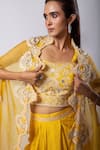 Shop_Smriti by Anju Agarwal_Yellow Blouse Silk Tafetta Embroidered Aria Cutwork Cape Draped Skirt Set _Online_at_Aza_Fashions