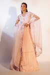 Buy_Smriti By Anju Agarwal_Peach Crepe, Organza, Taffeta, Chiffon Embroidery Asymmetric Reese Lehenga Set _at_Aza_Fashions