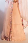 Smriti By Anju Agarwal_Peach Crepe, Organza, Taffeta, Chiffon Embroidery Asymmetric Reese Lehenga Set _Online_at_Aza_Fashions