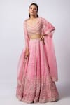 Buy_Smriti By Anju Agarwal_Pink Chiffon Cut Work, Embroidery, Pearls Lusia Floral Panelled Lehenga Set _at_Aza_Fashions