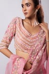 Shop_Smriti By Anju Agarwal_Pink Chiffon Cut Work, Embroidery, Pearls Lusia Floral Panelled Lehenga Set _Online_at_Aza_Fashions