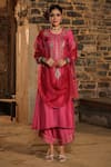 Buy_Label Niti Bothra_Pink Silk Embroidered Pearl Round And Resham Work Kurta Pant Set _at_Aza_Fashions