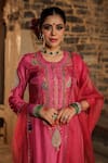 Label Niti Bothra_Pink Silk Embroidered Pearl Round And Resham Work Kurta Pant Set _at_Aza_Fashions