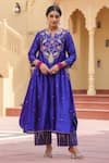 Buy_Label Niti Bothra_Blue Pure Banarasi Spun Silk Embroidered Pearl And Resham Kurta & Palazzo Set _at_Aza_Fashions