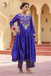 Label Niti Bothra_Blue Pure Banarasi Spun Silk Embroidered Pearl And Resham Kurta & Palazzo Set _Online_at_Aza_Fashions