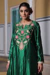 Shop_Label Niti Bothra_Green Pure Banarasi Spun Silk Embroidered Pearl Resham Yoke Kurta And Palazzo Set _at_Aza_Fashions