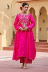 Buy_Label Niti Bothra_Pink Pure Banarasi Spun Silk Embroidered Pearl Motif Kurta And Palazzo Set_Online_at_Aza_Fashions