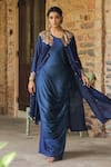 Buy_Label Niti Bothra_Blue Silk Embroidered Pearl One-shoulder Ombre Cowl Dress With Jacket _at_Aza_Fashions