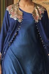 Label Niti Bothra_Blue Silk Embroidered Pearl One-shoulder Ombre Cowl Dress With Jacket _Online_at_Aza_Fashions