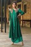 Buy_Label Niti Bothra_Green Silk Embroidered Pearl One-shoulder Cowl Dress With Jacket _at_Aza_Fashions