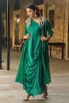 Shop_Label Niti Bothra_Green Silk Embroidered Pearl One-shoulder Cowl Dress With Jacket _at_Aza_Fashions