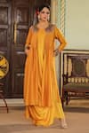 Buy_Label Niti Bothra_Yellow Silk Embroidered Pearl One-shoulder Ombre Cowl Dress With Paisley Jacket _at_Aza_Fashions