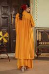 Shop_Label Niti Bothra_Yellow Silk Embroidered Pearl One-shoulder Ombre Cowl Dress With Paisley Jacket _at_Aza_Fashions