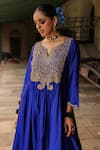 Label Niti Bothra_Blue Anarkali Pure Banarasi Spun Silk Embroidery Resham Yoke With Palazzo _Online_at_Aza_Fashions