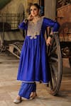 Buy_Label Niti Bothra_Blue Anarkali Pure Banarasi Spun Silk Embroidery Resham Yoke With Palazzo _Online_at_Aza_Fashions