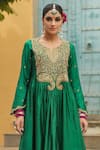 Label Niti Bothra_Green Anarkali Pure Banarasi Spun Silk Embroidery Floral Yoke With Palazzo _Online_at_Aza_Fashions