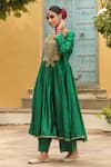 Shop_Label Niti Bothra_Green Anarkali Pure Banarasi Spun Silk Embroidery Floral Yoke With Palazzo _Online_at_Aza_Fashions