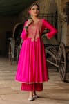 Buy_Label Niti Bothra_Pink Anarkali Pure Banarasi Spun Silk Embroidery Flower Yoke With Palazzo _at_Aza_Fashions