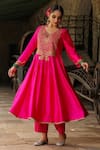 Label Niti Bothra_Pink Anarkali Pure Banarasi Spun Silk Embroidery Flower Yoke With Palazzo _Online_at_Aza_Fashions