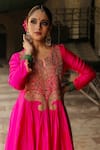 Buy_Label Niti Bothra_Pink Anarkali Pure Banarasi Spun Silk Embroidery Flower Yoke With Palazzo _Online_at_Aza_Fashions