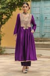 Buy_Label Niti Bothra_Purple Anarkali Pure Banarasi Spun Silk Embroidery Zari Dori Yoke With Palazzo _at_Aza_Fashions