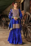 Buy_Label Niti Bothra_Blue Pure Banarasi Spun Silk Embroidery Zari Dori Floral Kurta Sharara Set _at_Aza_Fashions