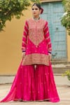 Buy_Label Niti Bothra_Pink Pure Banarasi Spun Silk Embroidery Zari Dori Flower Kurta Sharara Set _at_Aza_Fashions