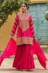 Buy_Label Niti Bothra_Pink Pure Banarasi Spun Silk Embroidery Zari Dori Flower Kurta Sharara Set _Online_at_Aza_Fashions