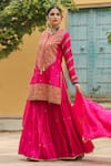 Shop_Label Niti Bothra_Pink Pure Banarasi Spun Silk Embroidery Zari Dori Flower Kurta Sharara Set _Online_at_Aza_Fashions