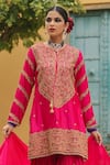 Label Niti Bothra_Pink Pure Banarasi Spun Silk Embroidery Zari Dori Flower Kurta Sharara Set _at_Aza_Fashions