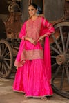 Buy_Label Niti Bothra_Pink Pure Banarasi Spun Silk Embroidery Zari Flower Resham Kurta Sharara Set _at_Aza_Fashions