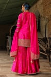 Shop_Label Niti Bothra_Pink Pure Banarasi Spun Silk Embroidery Zari Flower Resham Kurta Sharara Set _at_Aza_Fashions