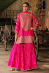 Label Niti Bothra_Pink Pure Banarasi Spun Silk Embroidery Zari Flower Resham Kurta Sharara Set _Online_at_Aza_Fashions