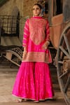 Buy_Label Niti Bothra_Pink Pure Banarasi Spun Silk Embroidery Zari Flower Resham Kurta Sharara Set _Online_at_Aza_Fashions