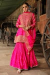 Shop_Label Niti Bothra_Pink Pure Banarasi Spun Silk Embroidery Zari Flower Resham Kurta Sharara Set _Online_at_Aza_Fashions