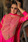 Label Niti Bothra_Pink Pure Banarasi Spun Silk Embroidery Zari Flower Resham Kurta Sharara Set _at_Aza_Fashions