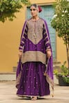 Shop_Label Niti Bothra_Purple Pure Banarasi Spun Silk Embroidery Zari Dori Flower Kurta Sharara Set _at_Aza_Fashions