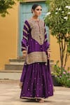 Buy_Label Niti Bothra_Purple Pure Banarasi Spun Silk Embroidery Zari Dori Flower Kurta Sharara Set _Online_at_Aza_Fashions